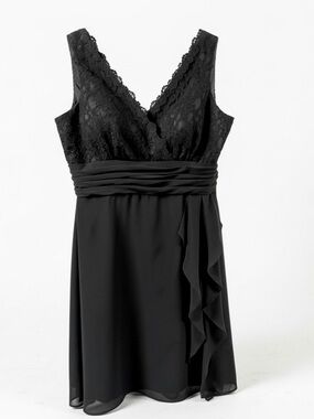 Jessica Howard Sexy Fitted Black Lace & Chiffon Cocktail Party Dress-SZ 8 PETITE